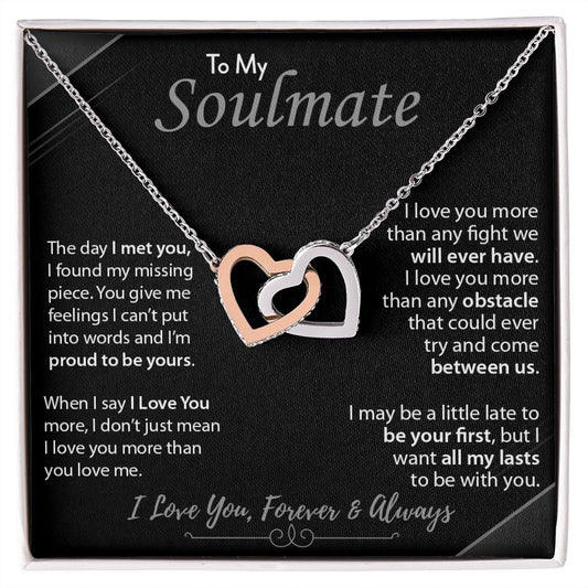 To My Soulmate | I Love You, Forever & Always - Interlocking Hearts necklace